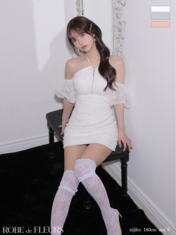 【XSサイズあり】フラワーレースラメチュールホルタータイトミニキャバドレス (fm4404)