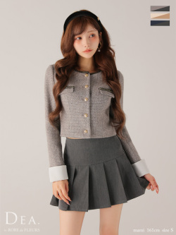 【XSサイズあり】ツイードクラシカルボタンプリーツミニキャバドレス(DE4605)