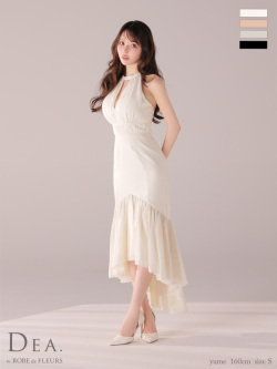 【S～Lサイズあり】オーガンジーサテンホルターロングキャバドレス(DE4611)