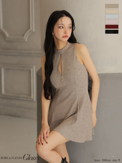 【XSサイズあり】ラメニットハイネックノースリーブフレアミニキャバドレス(GL4622)