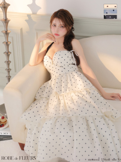 ★予約商品★【6月下旬頃入荷予定】【XS〜Lサイズあり】ドットティアードバックリボンロングキャバドレス (fm4914)