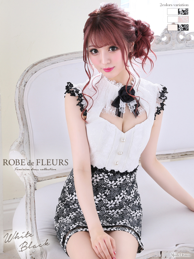 ローズコサージュ×フラワージャガード台形ミニドレス(fm1719) ローズコサージュ×フラワージャガード台形ミニドレス(fm1719)