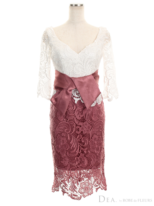 Lサイズあり】五分袖総レース×バイカラータイトミニキャバドレス(DE1726) 