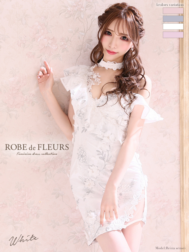 フラワー刺繍レース×アシンメトリータイトミニキャバドレス(fm2037) 