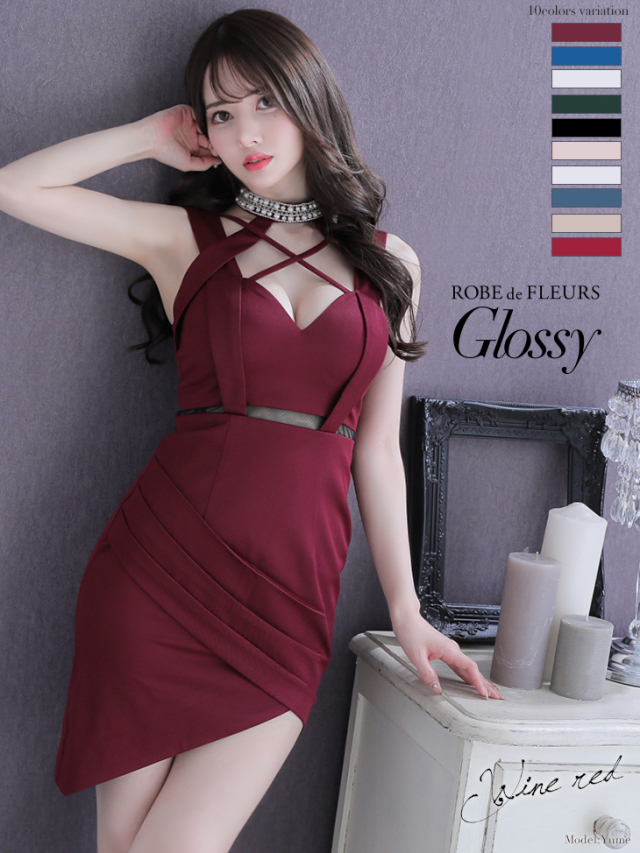 XSサイズあり】バストクロス×ストレッチタイトミニキャバドレス(GL2053) 