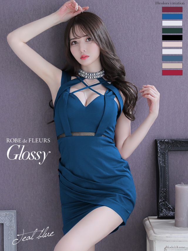 XSサイズあり】バストクロス×ストレッチタイトミニキャバドレス(GL2053) 