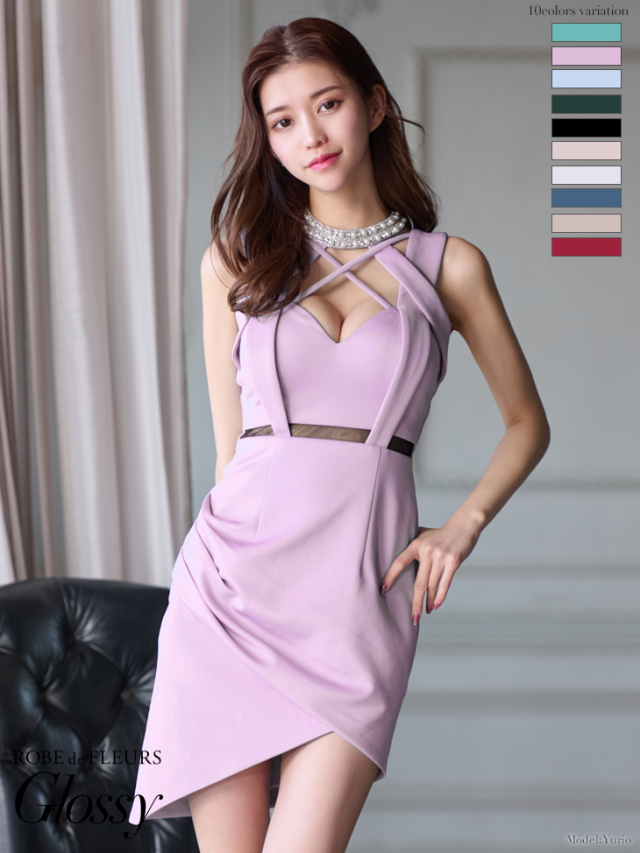 XSサイズあり】バストクロス×ストレッチタイトミニキャバドレス(GL2053) 