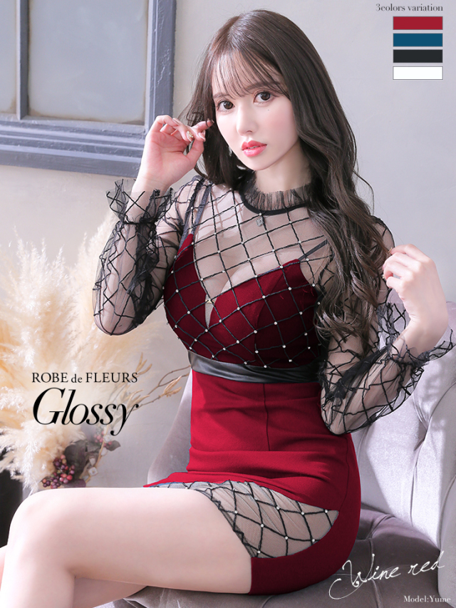 ダイヤチュール×ロングスリーブタイトミニキャバドレス(GL2131)