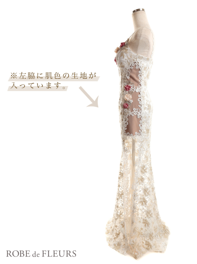 XSサイズあり】3Dフラワーモチーフ×ラメ刺繍レースロングキャバドレス  