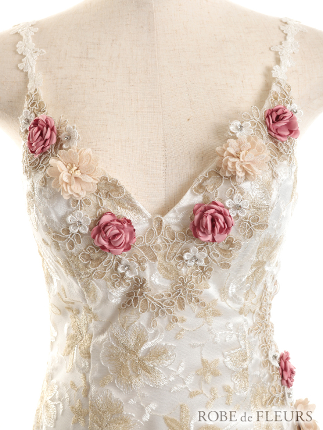 XSサイズあり】3Dフラワーモチーフ×ラメ刺繍レースロングキャバドレス  