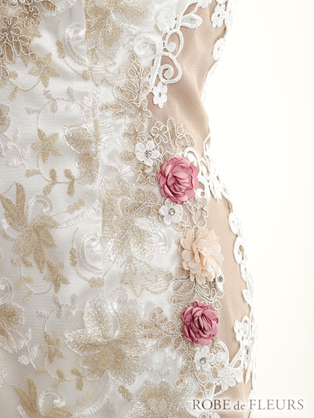 XSサイズあり】3Dフラワーモチーフ×ラメ刺繍レースロングキャバドレス  