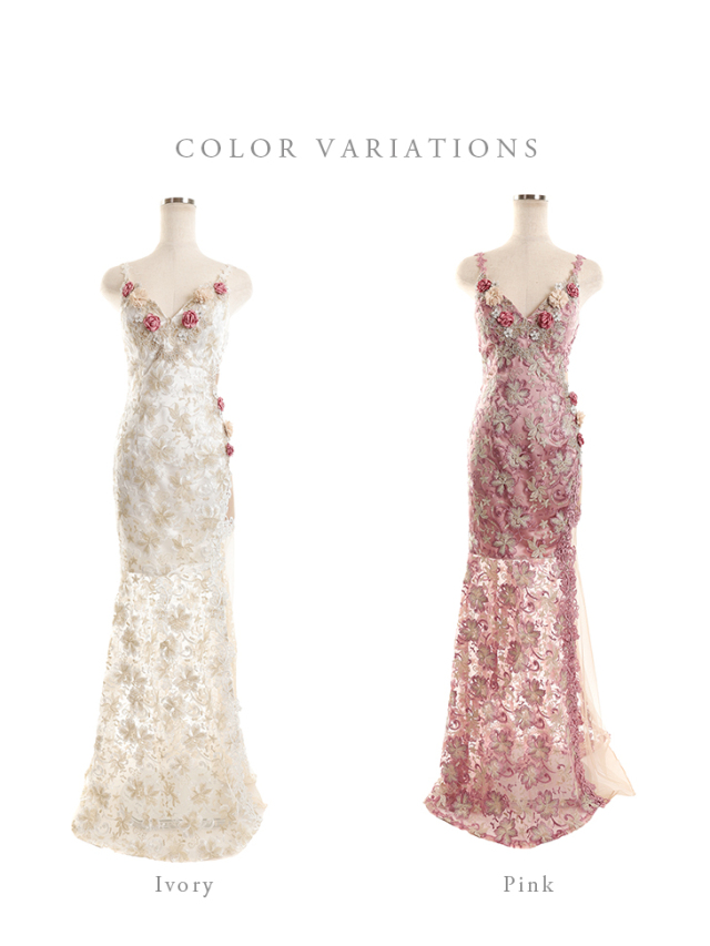 XSサイズあり】3Dフラワーモチーフ×ラメ刺繍レースロングキャバドレス  