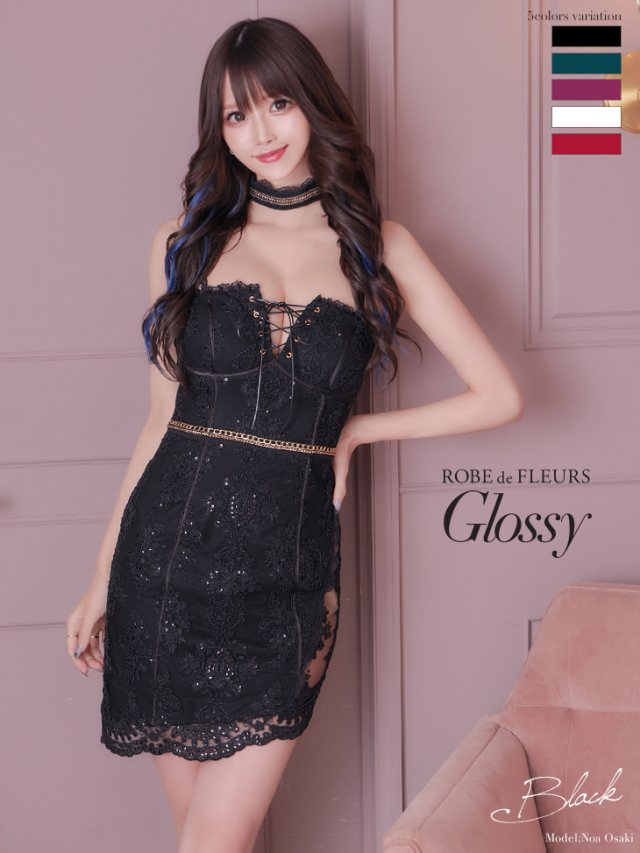 予約商品 12月下旬入荷予定 Xsサイズあり Glitter Lacy Dress 肩紐 チョーカー付き Gl2193a