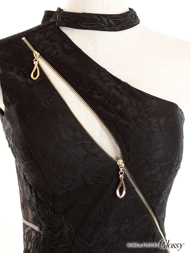 XS～Lサイズあり】ジッパー×サイドレース切替ロングキャバドレス(GL2195) 