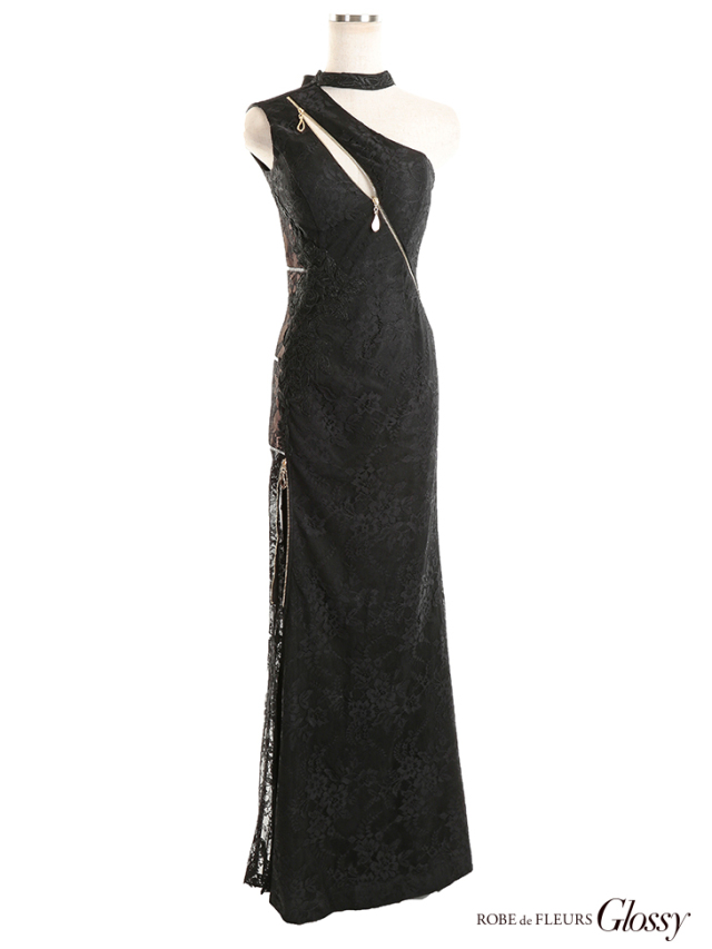 XS～Lサイズあり】ジッパー×サイドレース切替ロングキャバドレス(GL2195) 