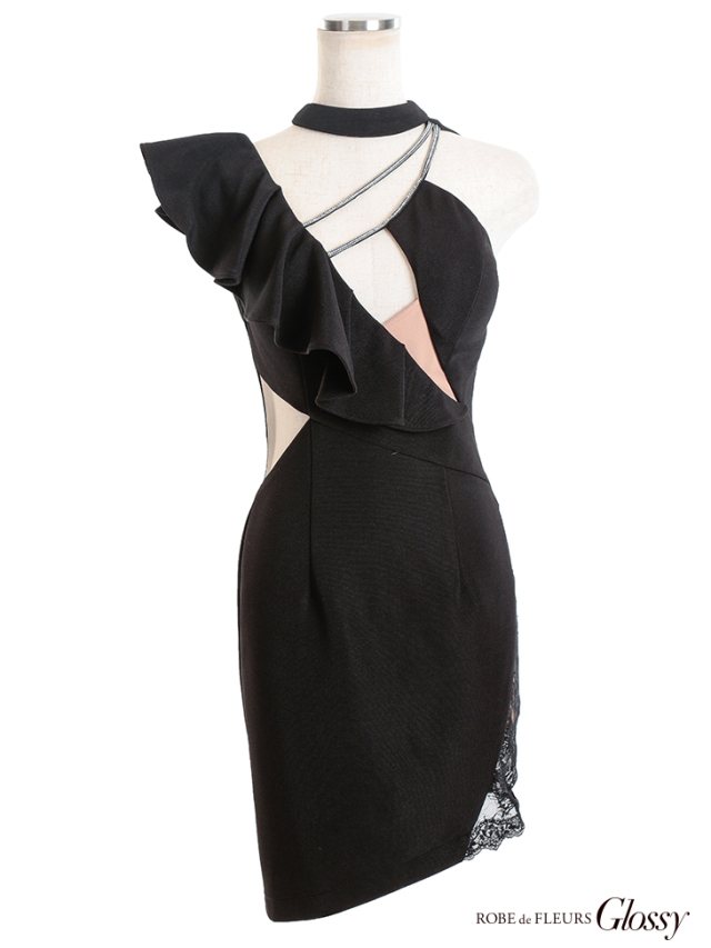 XSサイズあり】アシンメトリー×フリルデザインタイトミニキャバドレス  