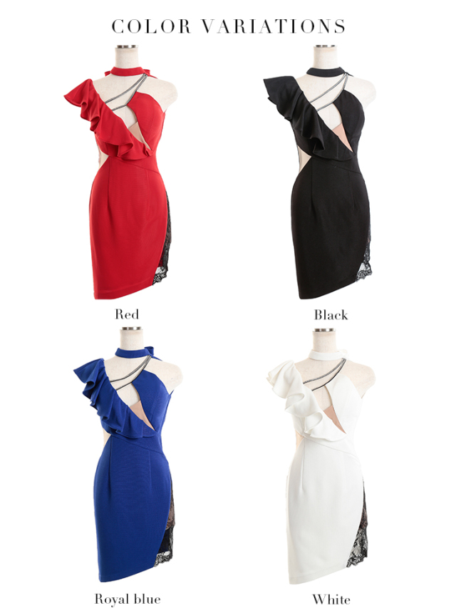 XSサイズあり】アシンメトリー×フリルデザインタイトミニキャバドレス  