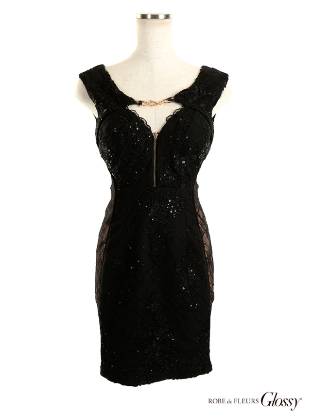 XS～Lサイズあり】サイドレース切替×フロントジッパータイトミニキャバ  