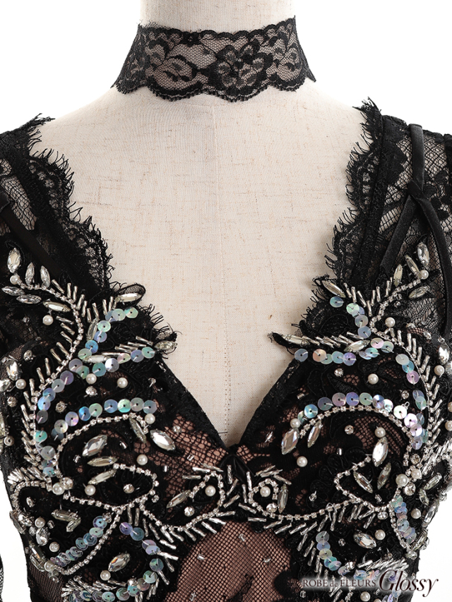 XS～Lサイズあり】刺繍レース×ビジュータイトミニキャバドレス  