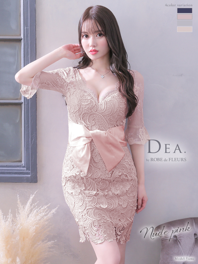 Lサイズあり】総レース×五分袖タイトミニキャバドレス(DE2384) 