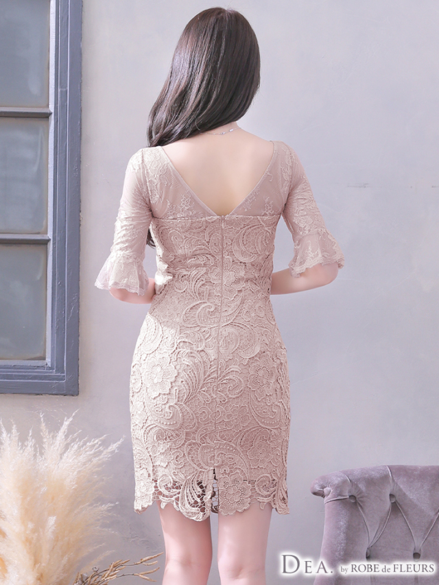 Lサイズあり】総レース×五分袖タイトミニキャバドレス(DE2384) 