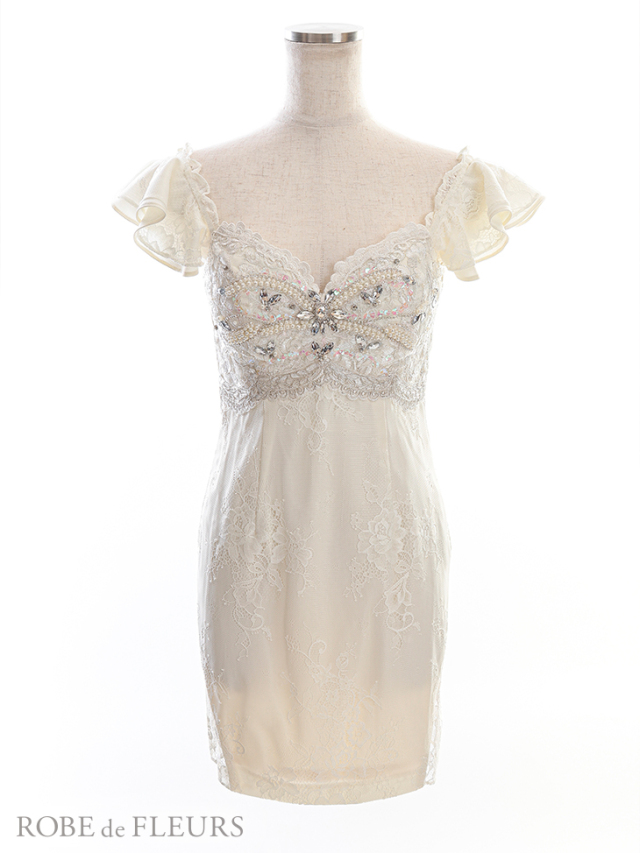 XSサイズあり】スカラップレース×パールビジュータイトミニキャバ  