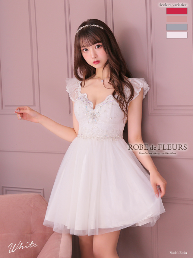 パールビジュー×チュールフレアミニキャバドレス(fm2394) 