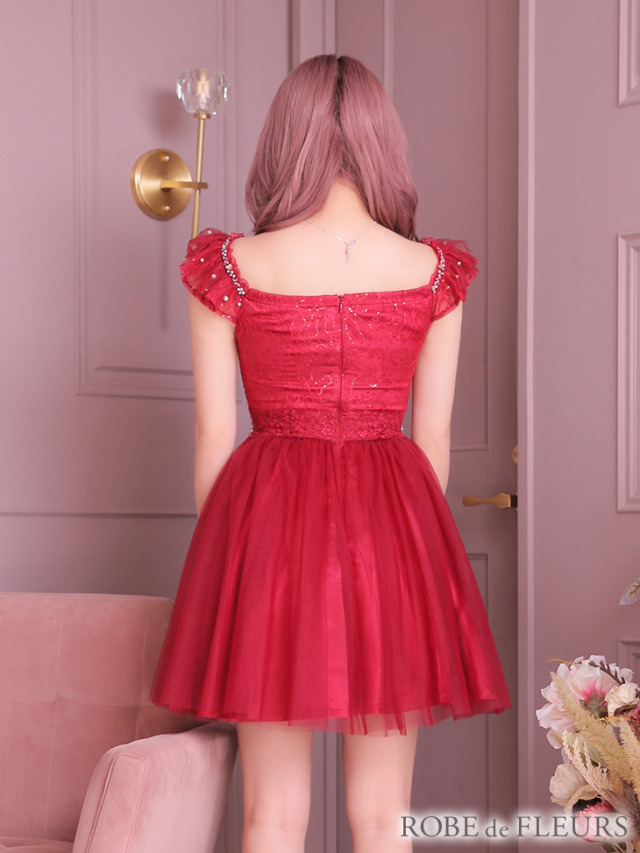 パールビジュー×チュールフレアミニキャバドレス(fm2394) 