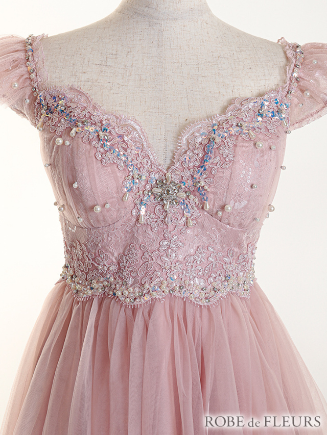 パールビジュー×チュールフレアミニキャバドレス(fm2394) 