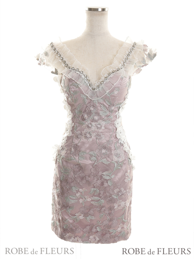 XSサイズあり】フラワー刺繍レースタイトミニキャバドレス(fm2427) 