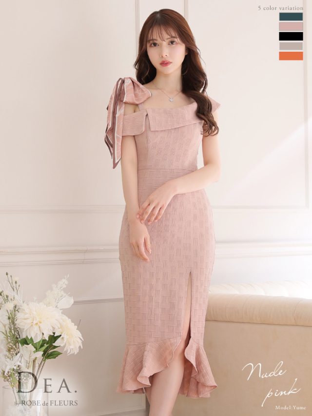 Lサイズあり】ワッフルxスリットマーメイドキャバドレス[スカーフ付き  