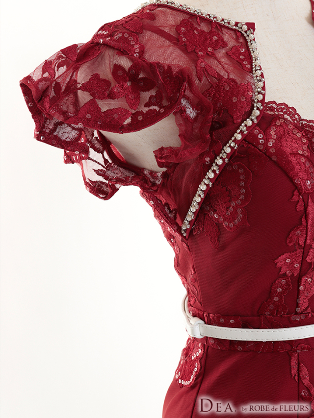 Lサイズあり】刺繍レースxベルト付きタイトキャバドレス(DE2441) 