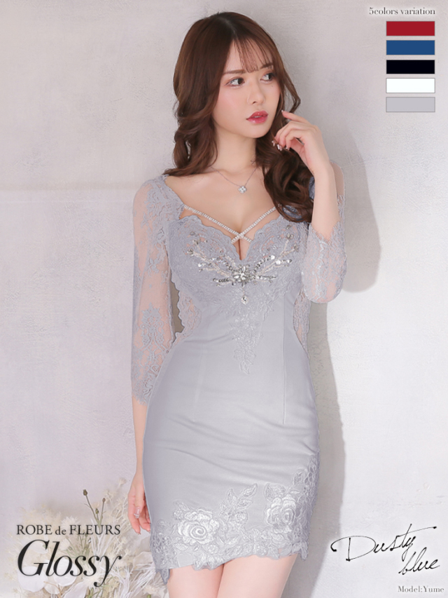 レーススリーブ×バストクロスタイトミニキャバドレス(GL2473) 