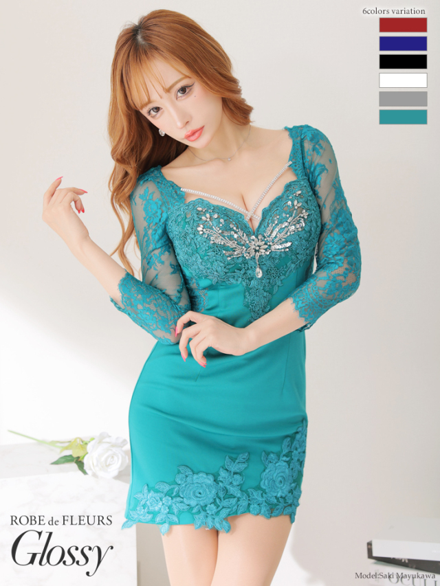 レーススリーブ×バストクロスタイトミニキャバドレス(GL2473) 