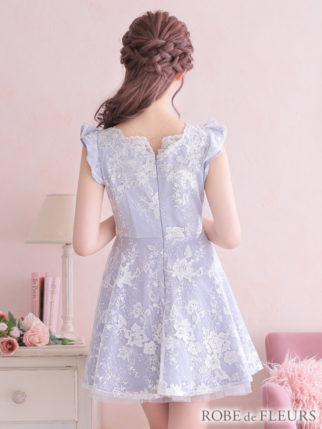 XS～Lサイズあり】刺繍レース×パステルサテンフレアキャバドレス(fm2484) 