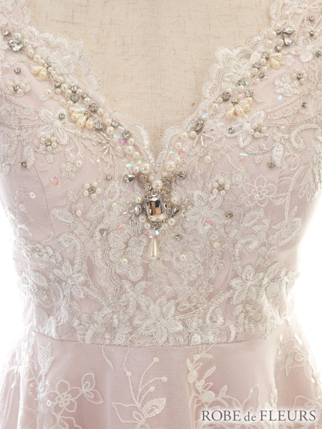 XS～Lサイズあり】刺繍レース×パステルサテンフレアキャバドレス(fm2484) 