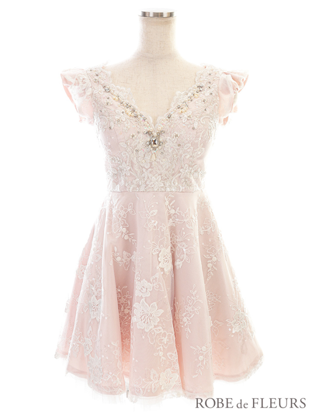 XS～Lサイズあり】刺繍レース×パステルサテンフレアキャバドレス(fm2484) 