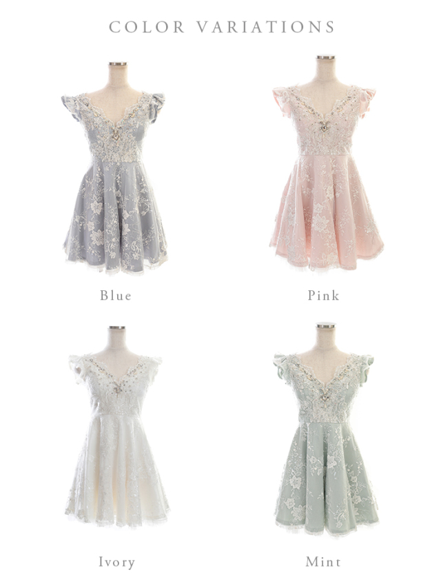 XS～Lサイズあり】刺繍レース×パステルサテンフレアキャバドレス(fm2484) 