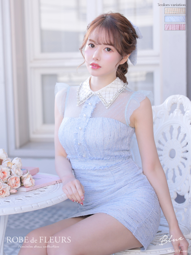 ROBE de FLEURS ブルー ミニドレス Sサイズ 