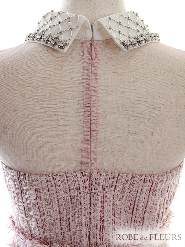 XSサイズあり】ラメツイードxビジュー襟台形ミニキャバドレス(fm2494) 