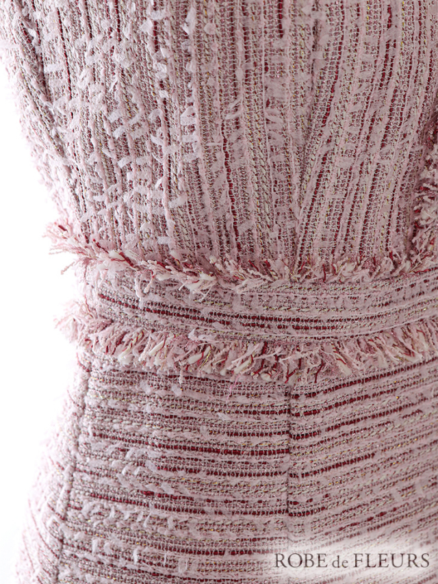 XSサイズあり】ラメツイードxビジュー襟台形ミニキャバドレス(fm2494) 