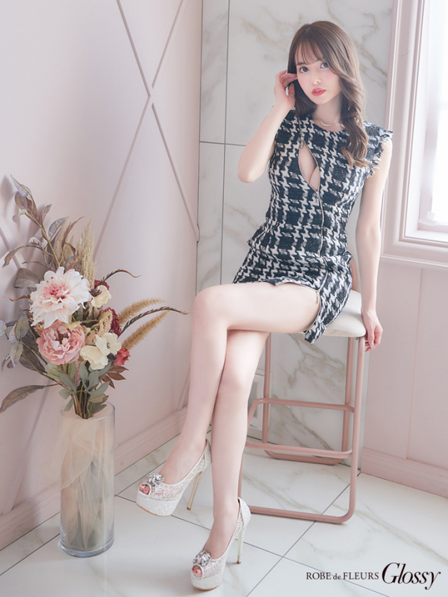 XS～Lサイズあり】ジッパー×ラメツイードタイトミニキャバドレス(GL2501) 