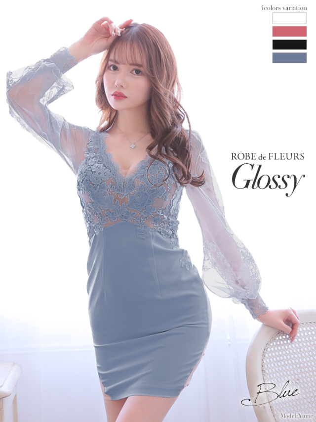 匿名発送】ROBE de ありがたがっ FLEURS Glossy＊サイドチュールミニドレス