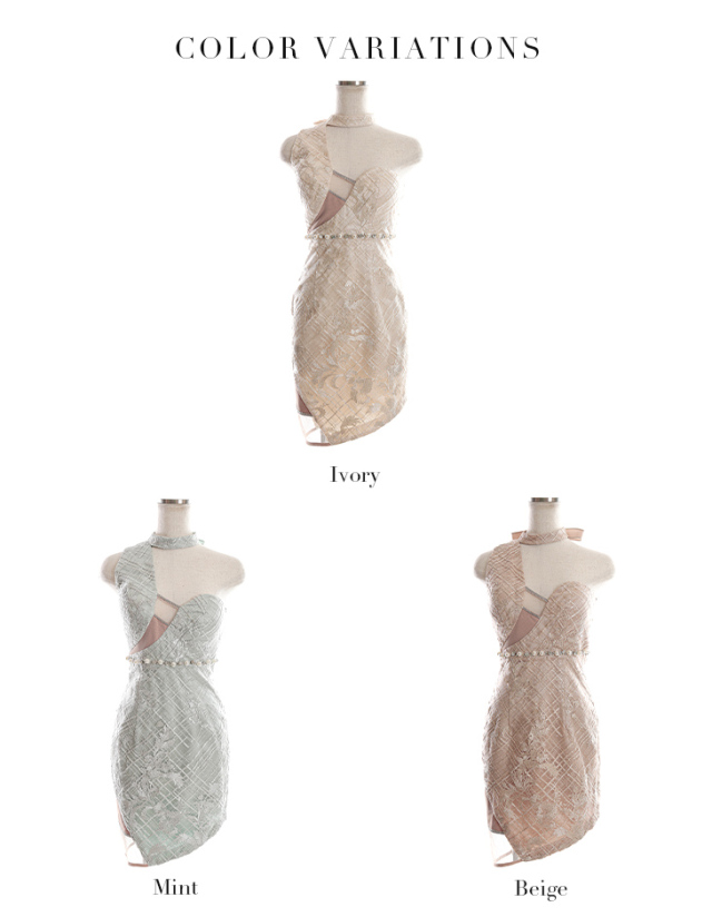 アシンメトリーホルターネックサテンミニキャバドレス(GL2518) 