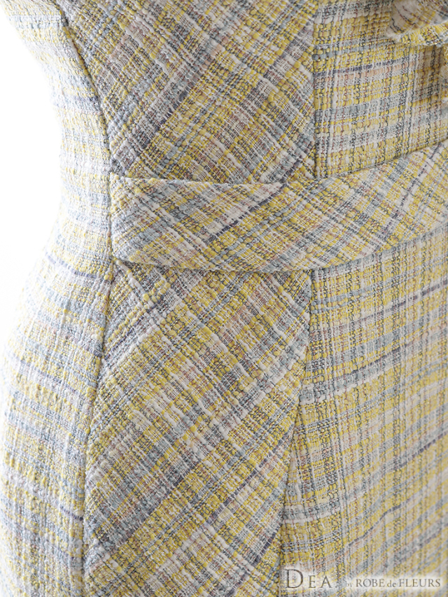 Lサイズあり】ツイード×アシンメトリーフリルタイトキャバドレス（DE2523）