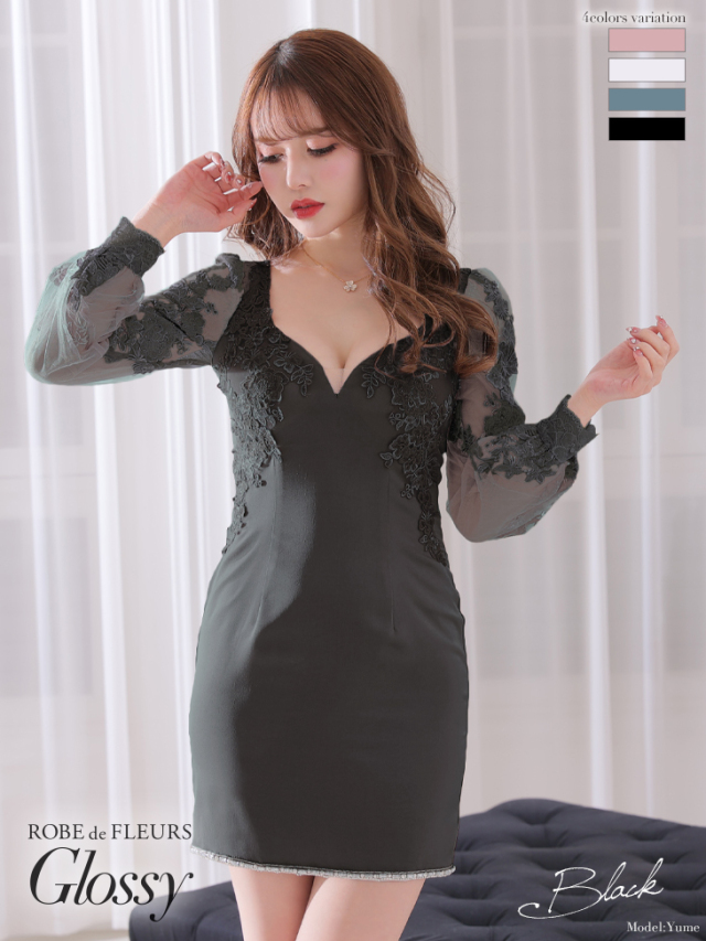 XSサイズあり】フラワーチュールxロングスリーブタイトミニ(GL2537) 