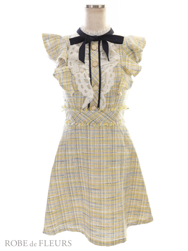 XSサイズあり】首元リボン×ツイードフレアキャバドレス(fm2540) 