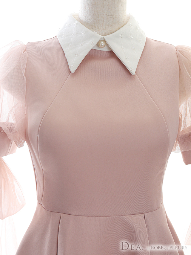 XS～Lサイズあり】襟付きチュールリボンフレアキャバドレス(DE2544) 