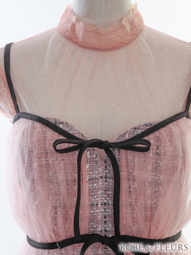 XS～Lサイズあり】ツイード×チュールベール2WAYミニキャバドレス(fm2559) 