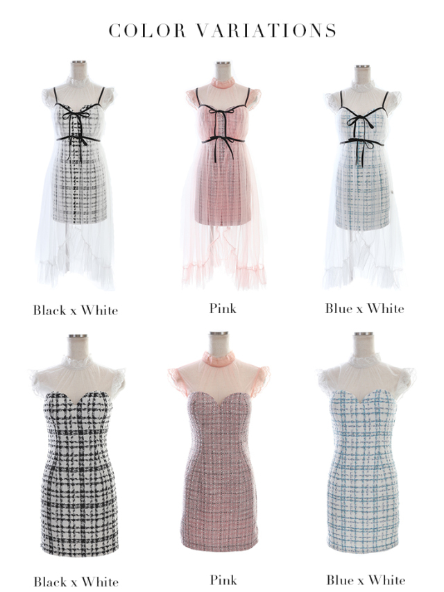 XS～Lサイズあり】ツイード×チュールベール2WAYミニキャバドレス(fm2559) 